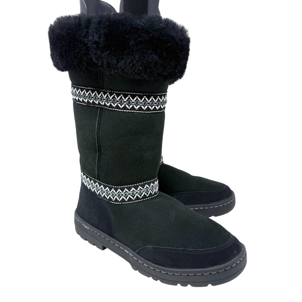 Ugg Black Sundance Revival Tasman Braid Boots Size 8 Pull On Sheepskin Shearling